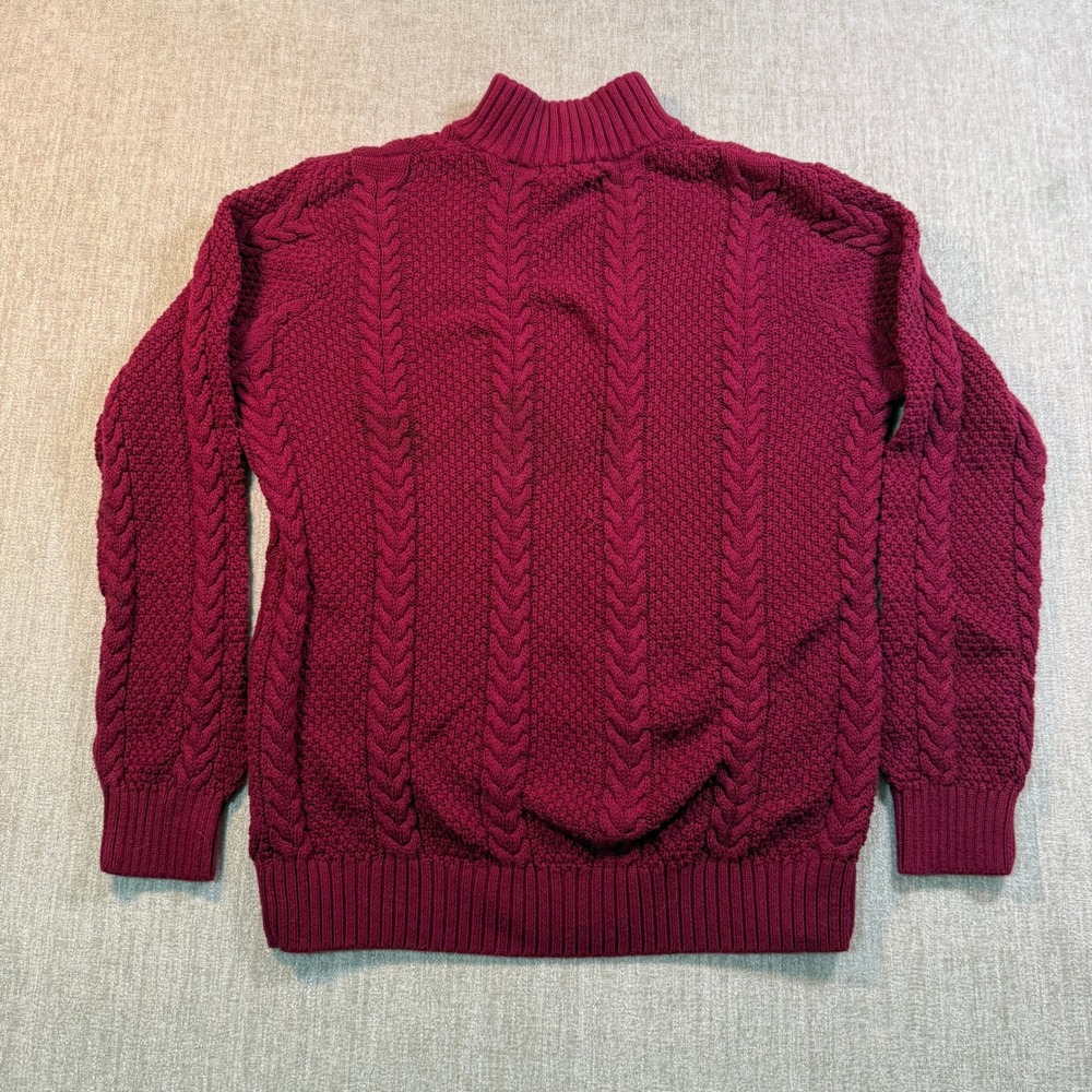Janne Pierre Burgundy Cable Knit Mock Neck Cotton Sweater Womens Large